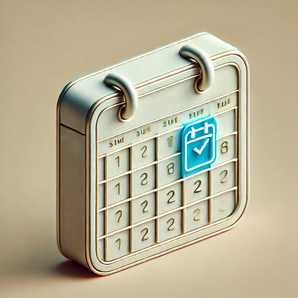 Moderne kalender met een gemarkeerde toekomstige datum, die de actie van het inplannen van een bericht of evenement symboliseert.